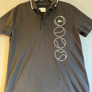 Lacoste Black Polo with Tennis Design